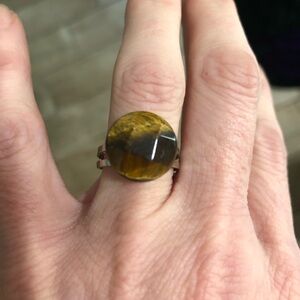 Tiger's Eye Round Cabochon Ring , Women Jewelry real authentic tigers eye